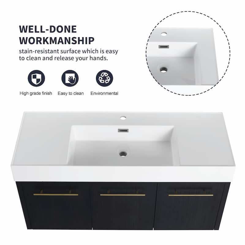 Wall-Mounted Bathroom Vanity with Thick-Edged Resin Basin Sink