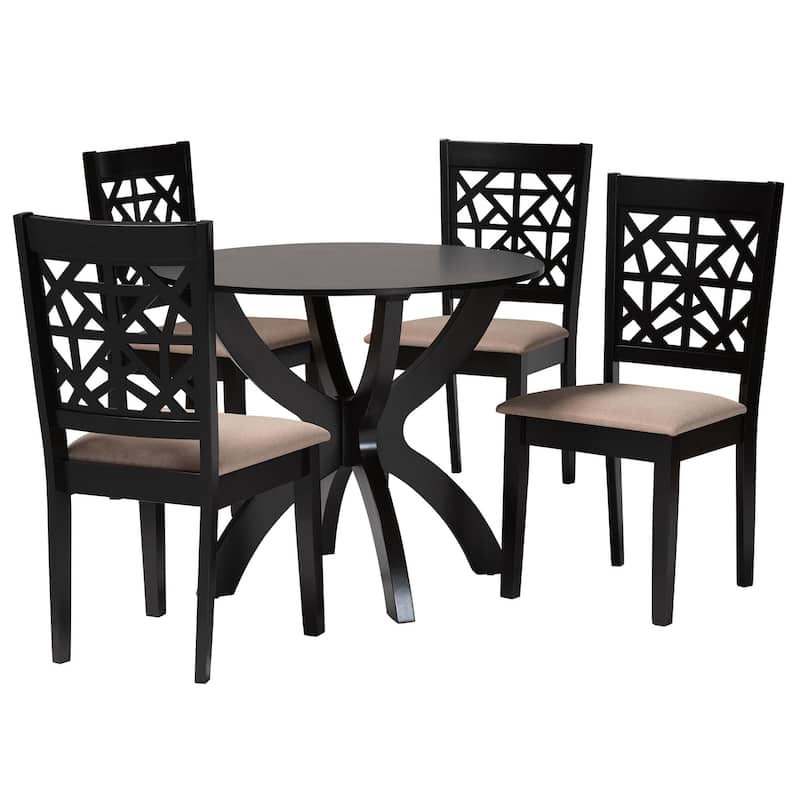Lena Modern Wood 5-Piece Dining Set - Beige, Dark Brown