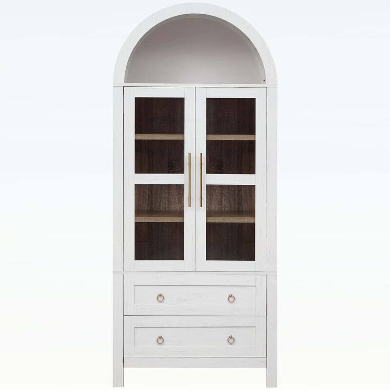 Tall Arched Cabinet with 2 Large Drawers,Modern Farmhouse Design,for Kitchens and Dining Rooms,Living Room