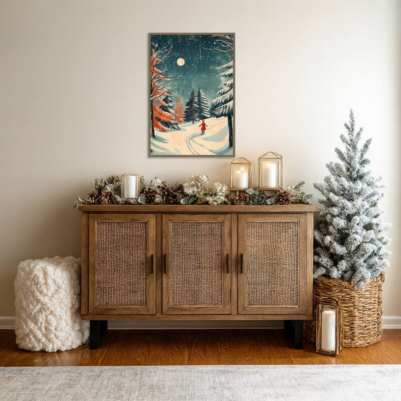 Christmas girl by Pictufy Studio Framed Canvas Wall Art Print - Sylvie Dark Gold