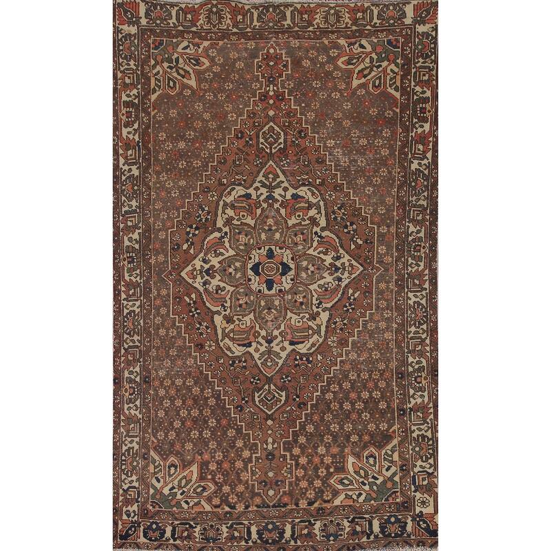 Hand Knotted Oriental 100% Wool Carpet Traditional Tribal Brown Bakhtiari Area Rug - 9' 10'' X 6' 2''