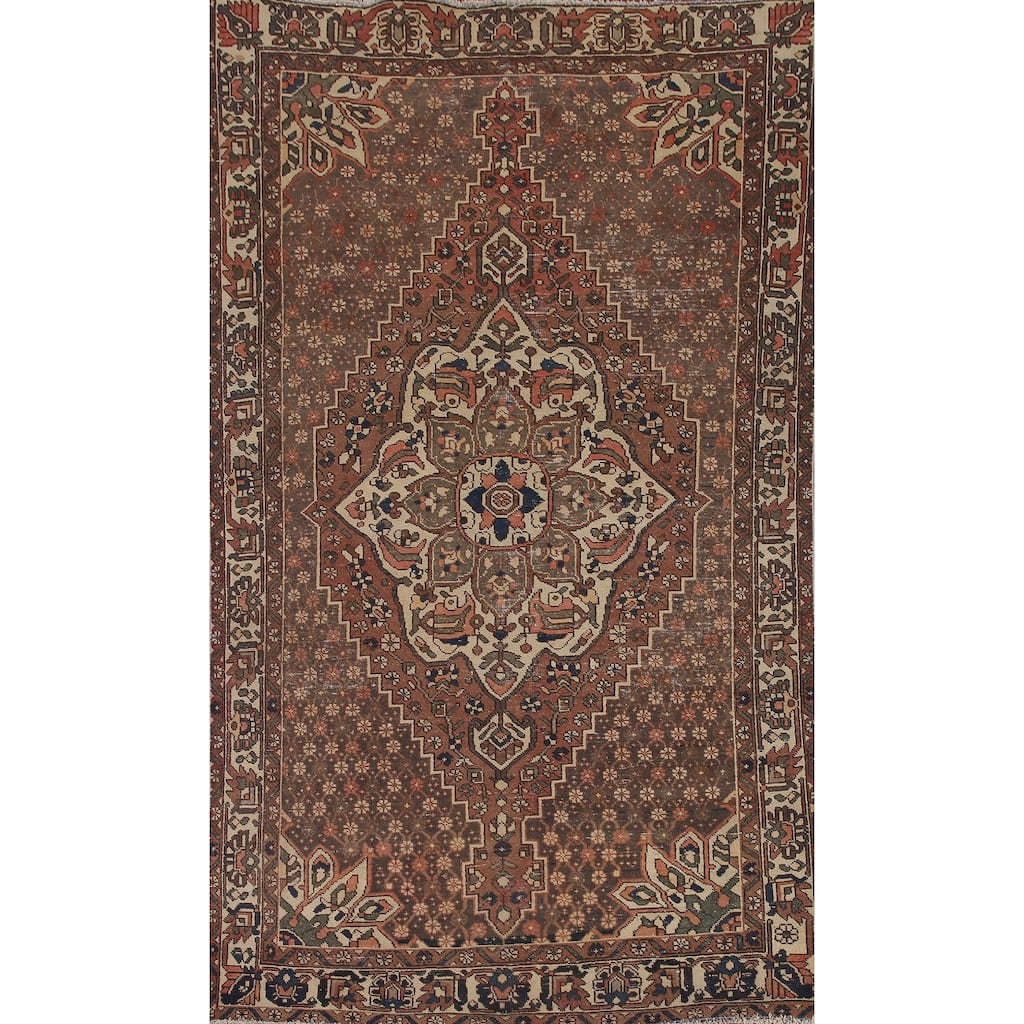 Hand Knotted Oriental 100% Wool Carpet Traditional Tribal Brown Bakhtiari Area Rug - 9' 10'' X 6' 2''