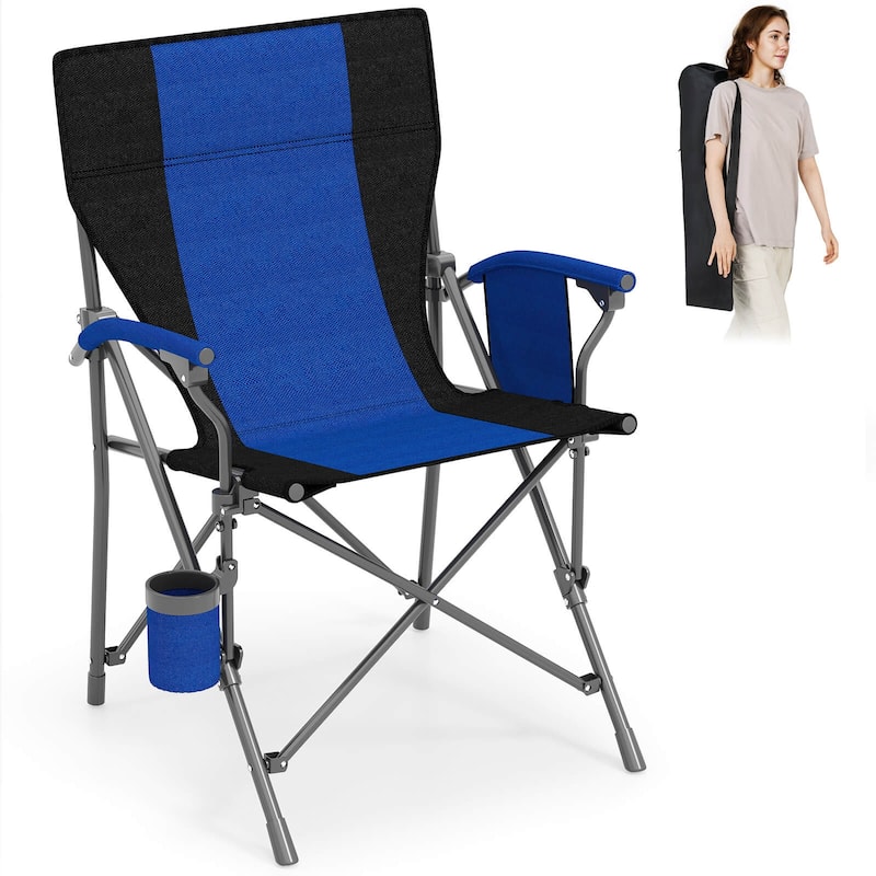 Costway 1/2 PCS Folding Camping Chair for Adults Portable Lawn Chair - Navy-1 PCS