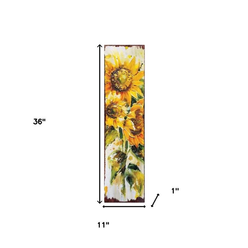 HomeRoots 36" Brown Green And Yellow Solid Wood Sunflowers Porch Sign