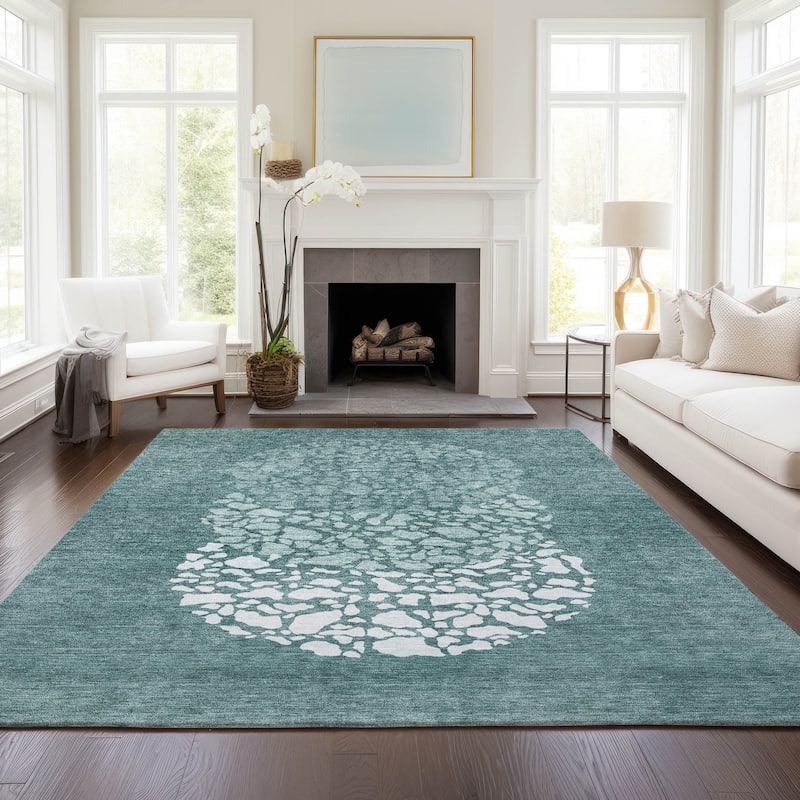 Machine Washable Indoor/ Outdoor Chantille Modern Mosaic Rug - Teal - 5' x 7'6"