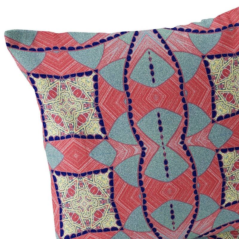 HomeRoots Set of Two 16" X 16" Yellow Red Blown Seam Eclectic Indoor Outdoor Throw Pillow - 16.00' X '16.00' X '5.00
