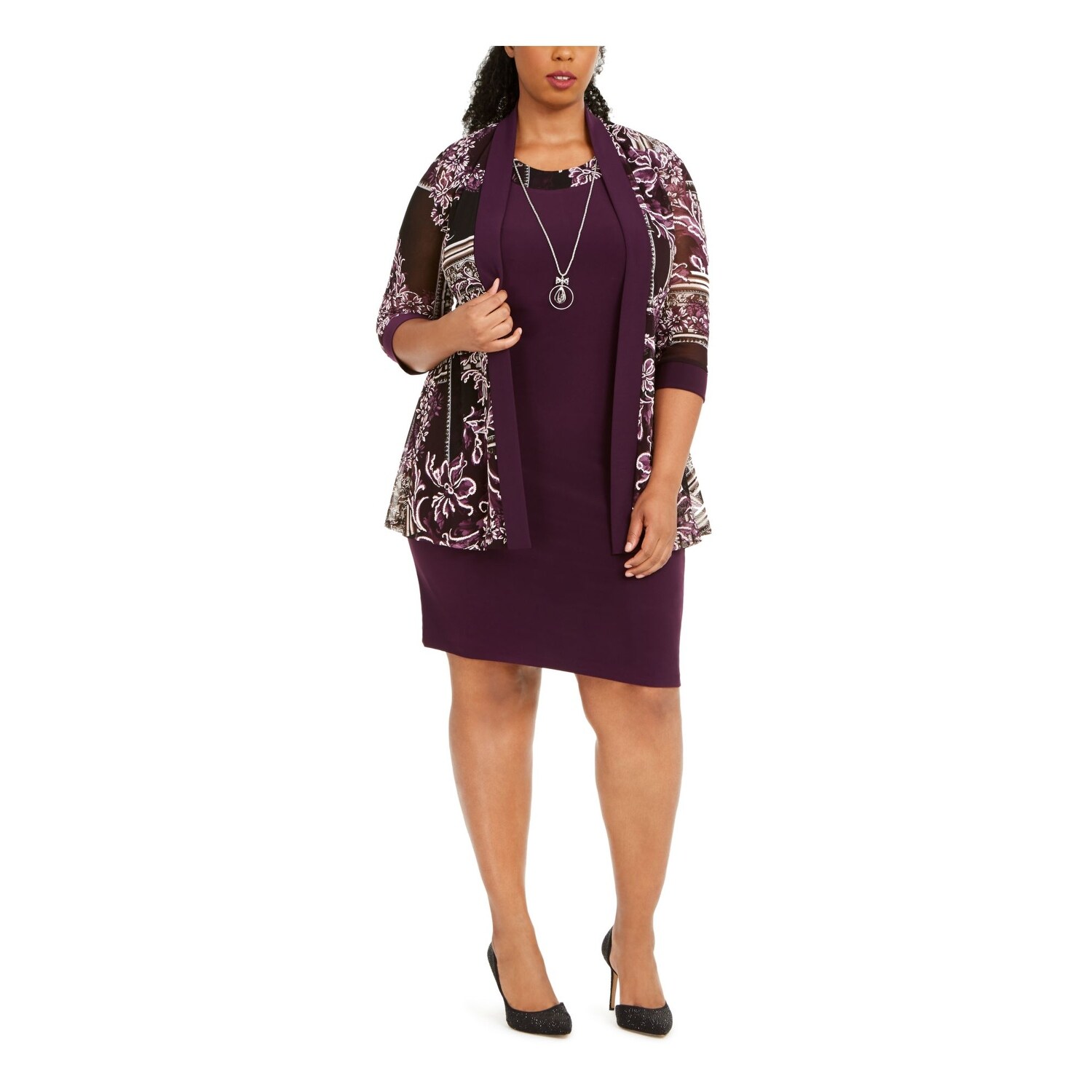 R&M RICHARDS Purple Sleeveless Above The Knee Sheath Dress Size 16W
