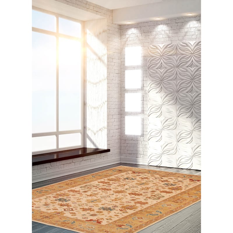 ECARPETGALLERY Hand-knotted Oushak Ivory Wool Rug - 8'8 x 13'5