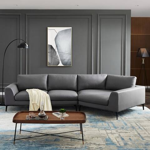 141.5" Large Grey Fabric Corner Sofa with Metal Legs