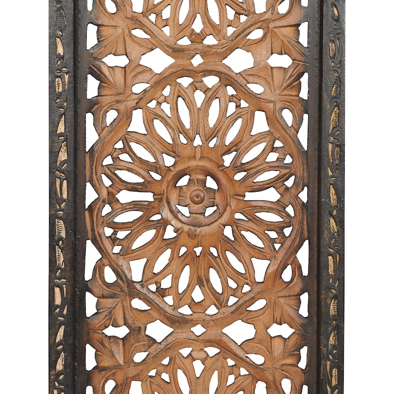 Wood Floral Handmade Intricately Carved Home Wall Decor - Set of 2 Brown - Roche River Decor