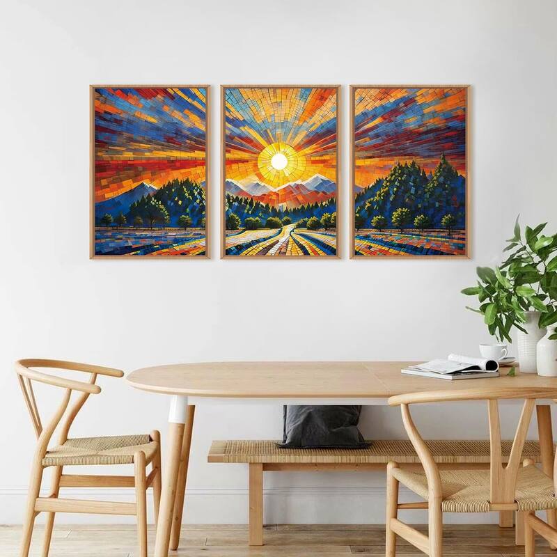 Colorful Boho Mountain Framed Canvas Wall Art Set