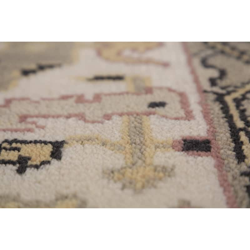 All-Over Ivory Oushak Indian Runner Rug Handmade Wool Carpet - 2'6"x 7'9"