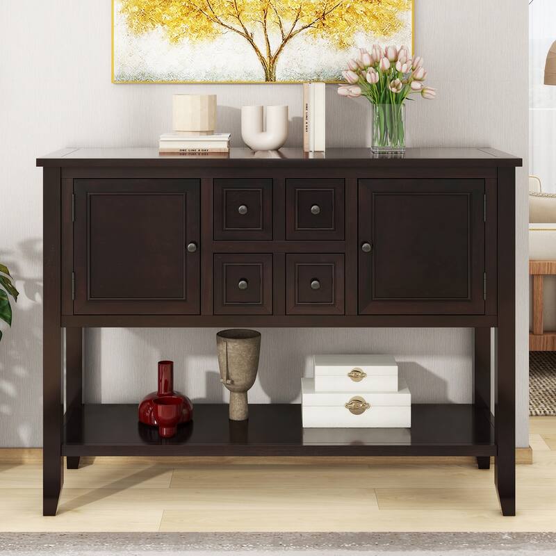 Cambridge Series Ample Storage Vintage Console Table with Four Small Drawers and Bottom Shelf for Living Rooms
