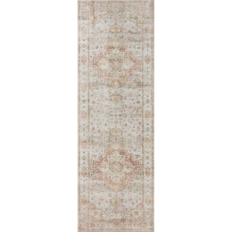 Alexander Home Meghan Distressed Vintage Area Rug - 2'-6" x 11'-6" Runner - Sage / Multi - Runner/Rectangle