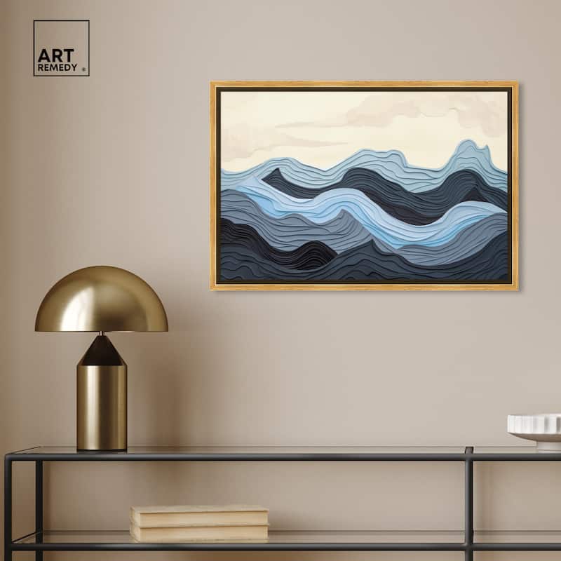Art Remedy Waverly Framed Blue Abstract 1 Piece Canvas Wall Art