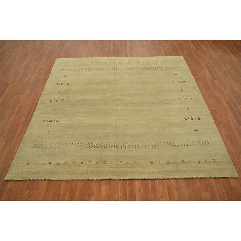 Hand Knotted Oriental 100% Wool Carpet Tribal Animal Pictorial Yellow & Gold Gabbeh Area Rug - 8' 0'' X 8' 1''