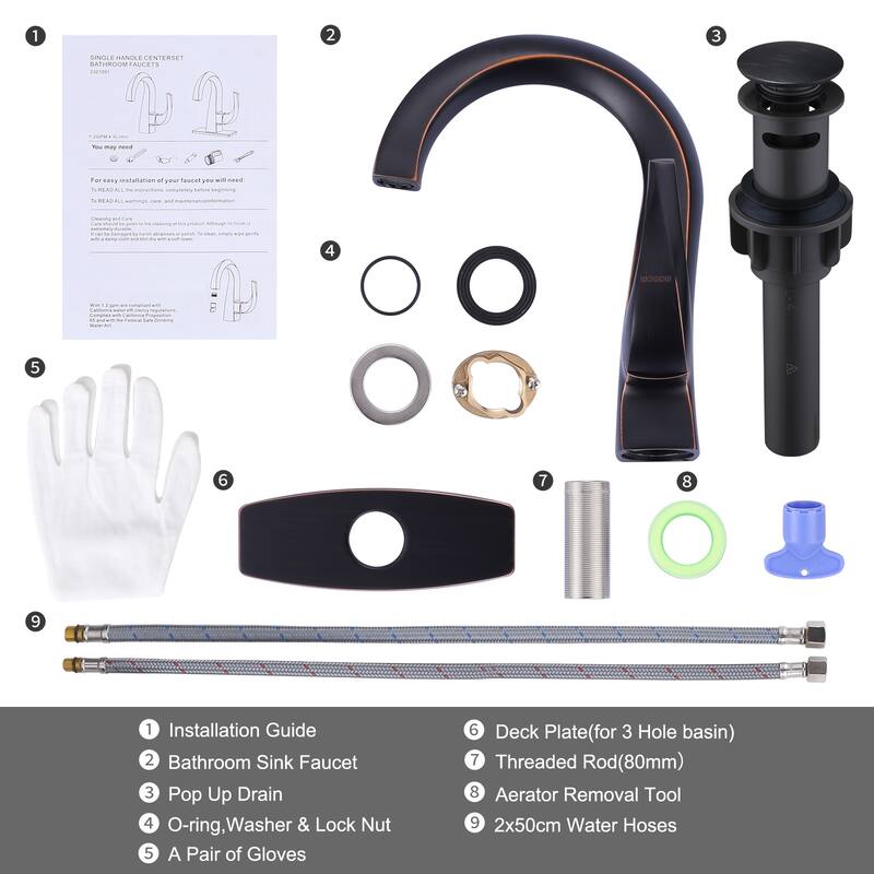 WOWOW Single Handle Gooseneck Bathroom Faucet with Deckplate Included