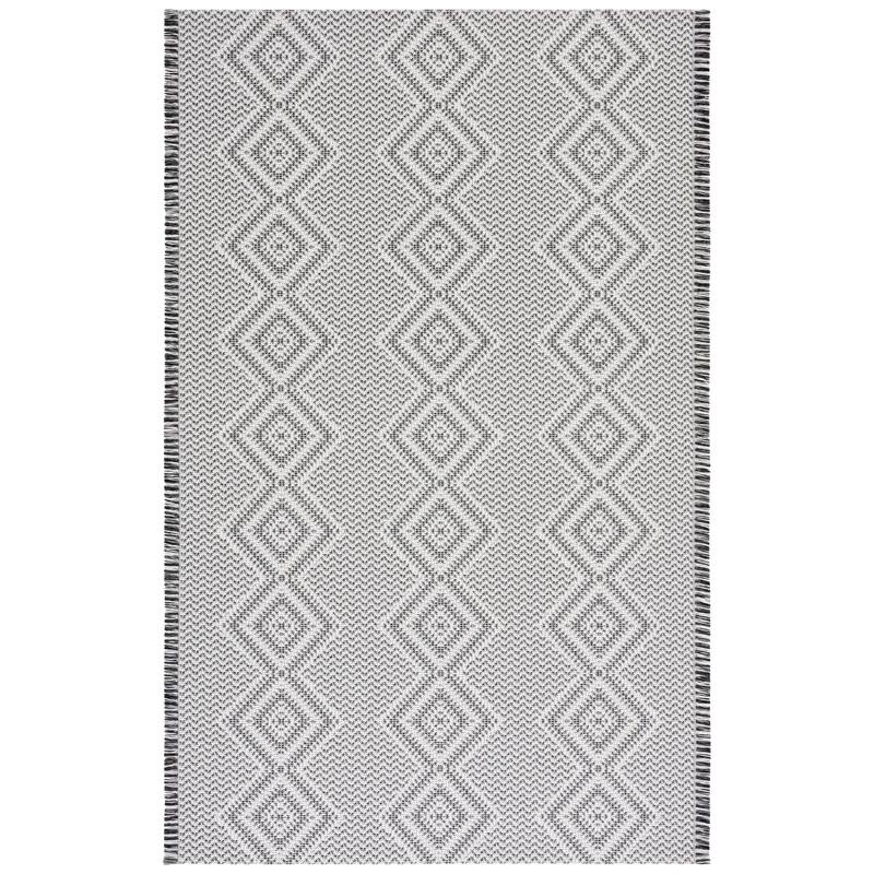 SAFAVIEH Augustine Laufey Moroccan Boho Fringe Rug - 6'4" Square - Ivory/Black