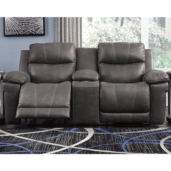 slide 2 of 6, Erlangen Midnight Power Reclining Loveseat Console Adjustable Headrest