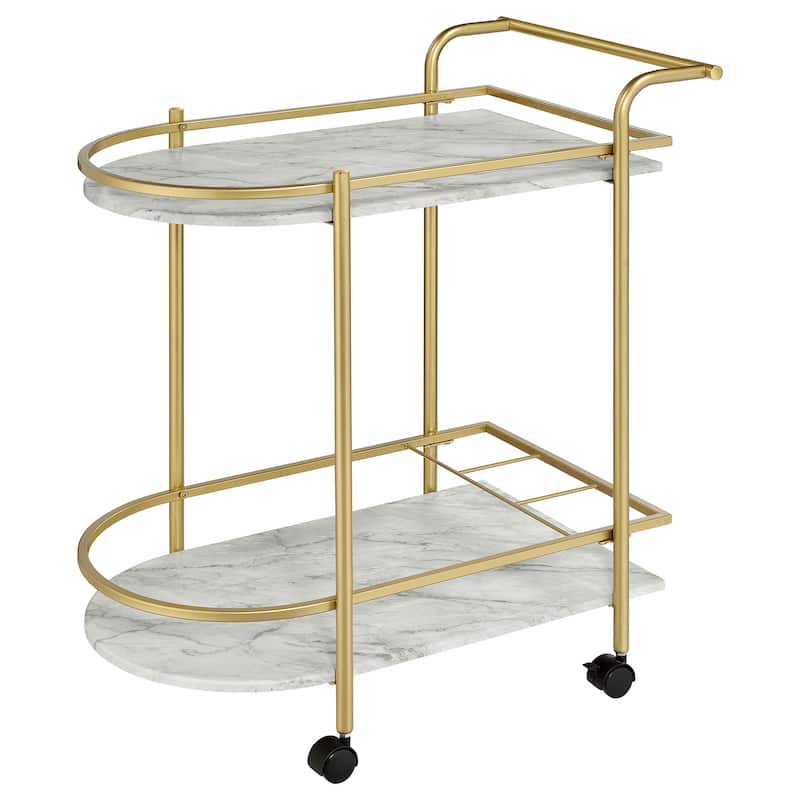 Desiree 2-tier Faux Marble Shelf Metal Bar Cart