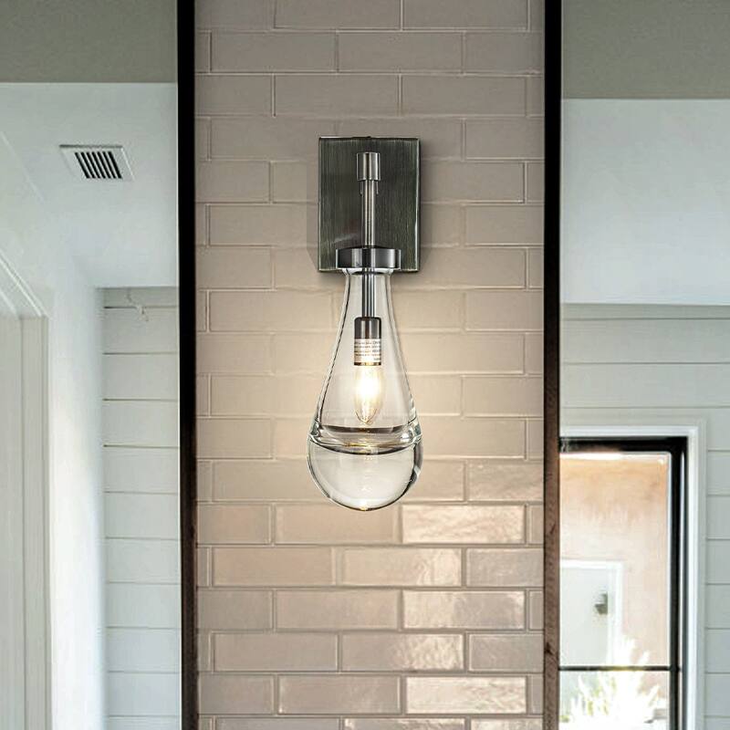 1-Light W5" Farmhouse Raindrop Glass Bronze / Brush Black Nickel Wall Light Rustic Teardrop Bathrooom Vanity Ligh - W5''
