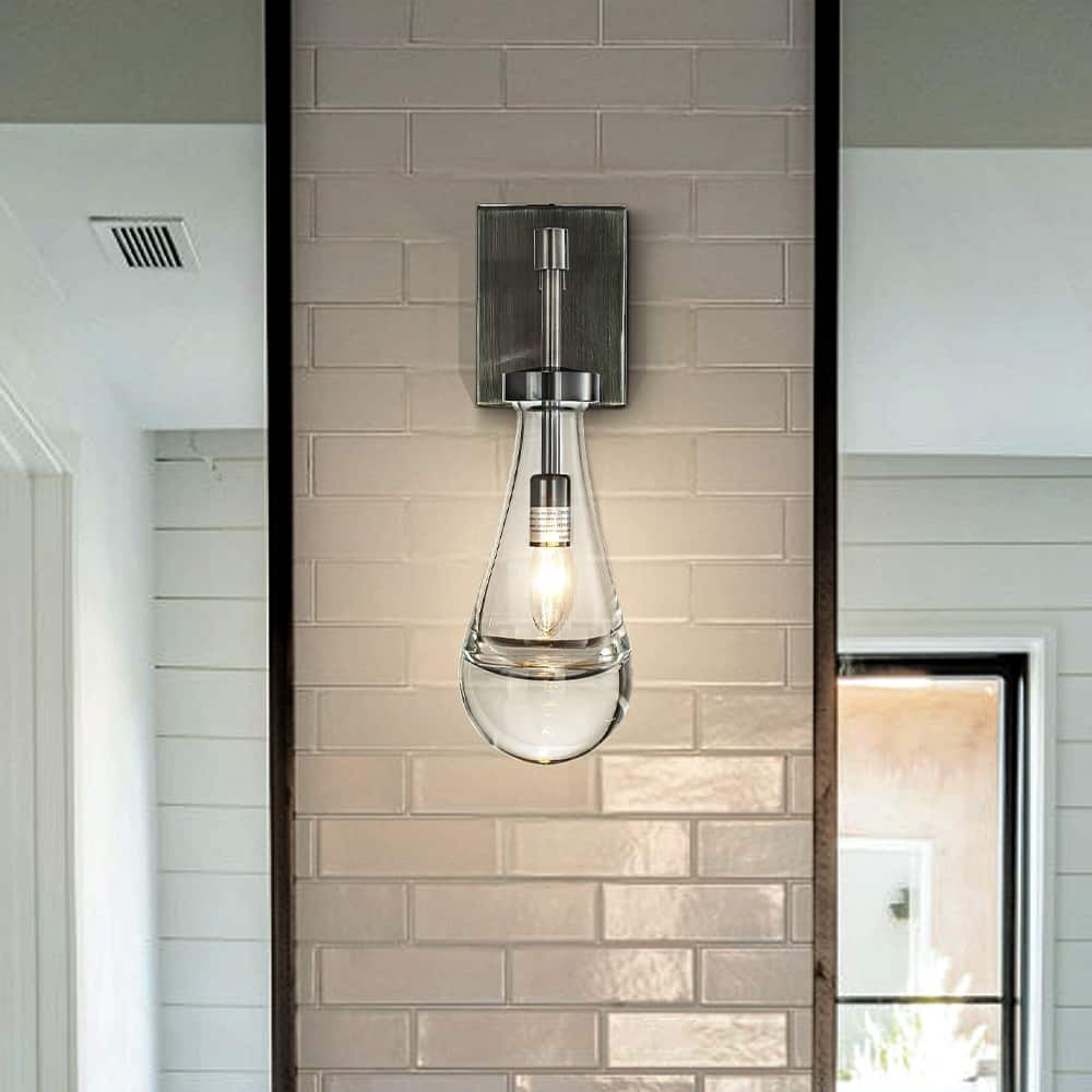 1-Light W5" Farmhouse Raindrop Glass Bronze / Brush Black Nickel Wall Light Rustic Teardrop Bathrooom Vanity Ligh - W5''