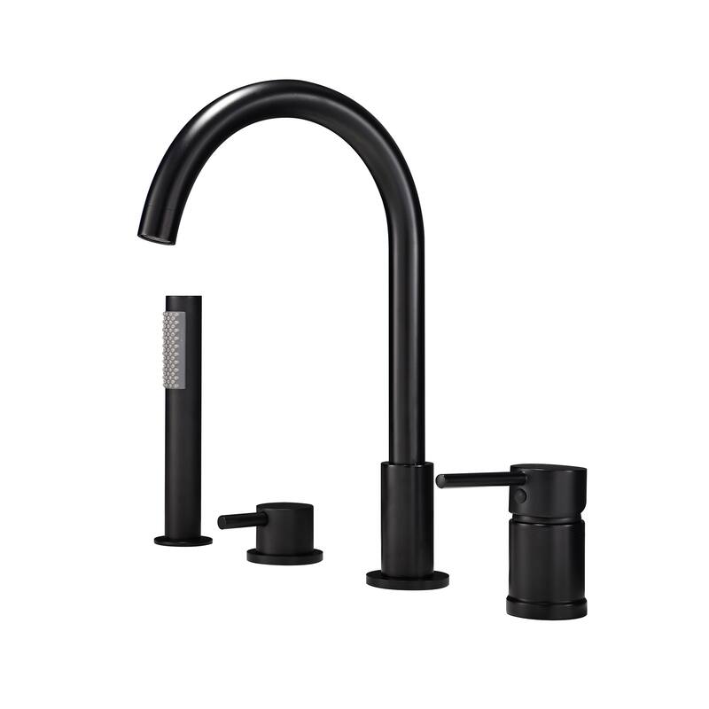 4-Piece Deck Mounted Bathroom Tub Faucet Set with Handheld Shower Valve Included - Matte Black