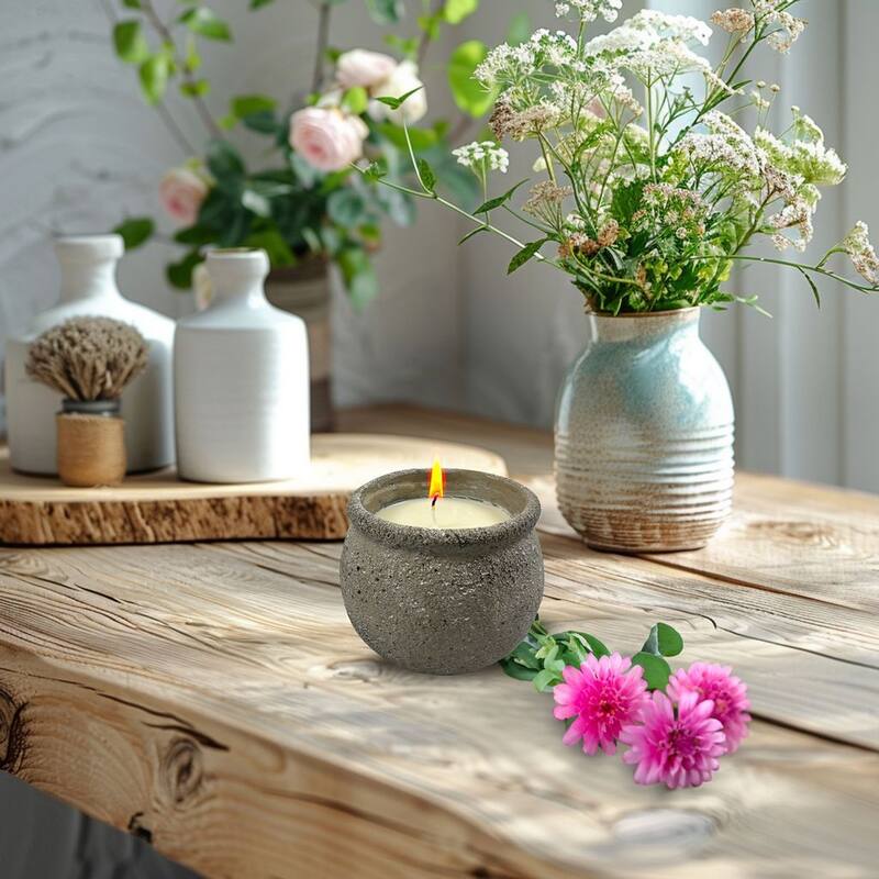 Earthy Rough Surface Ceramic 16 Oz Candle Jar, Set of Two