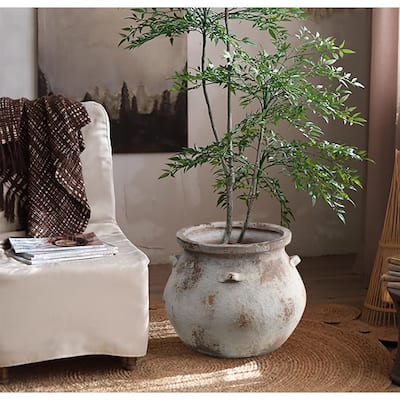 Off White Rustic Cauldron MgO Planter Pot - 14.96" H x 11.81" Diameter
