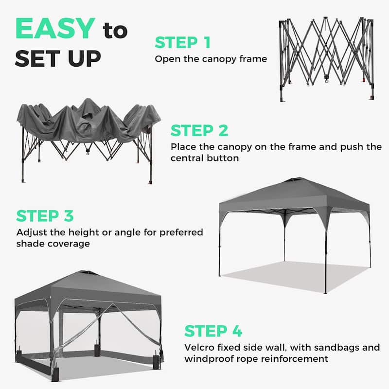 Ainfox 12x12FT Pop Up Canopy Tent with One Push Setup, Gazebo with 4 PVC Transparent Sidewalls