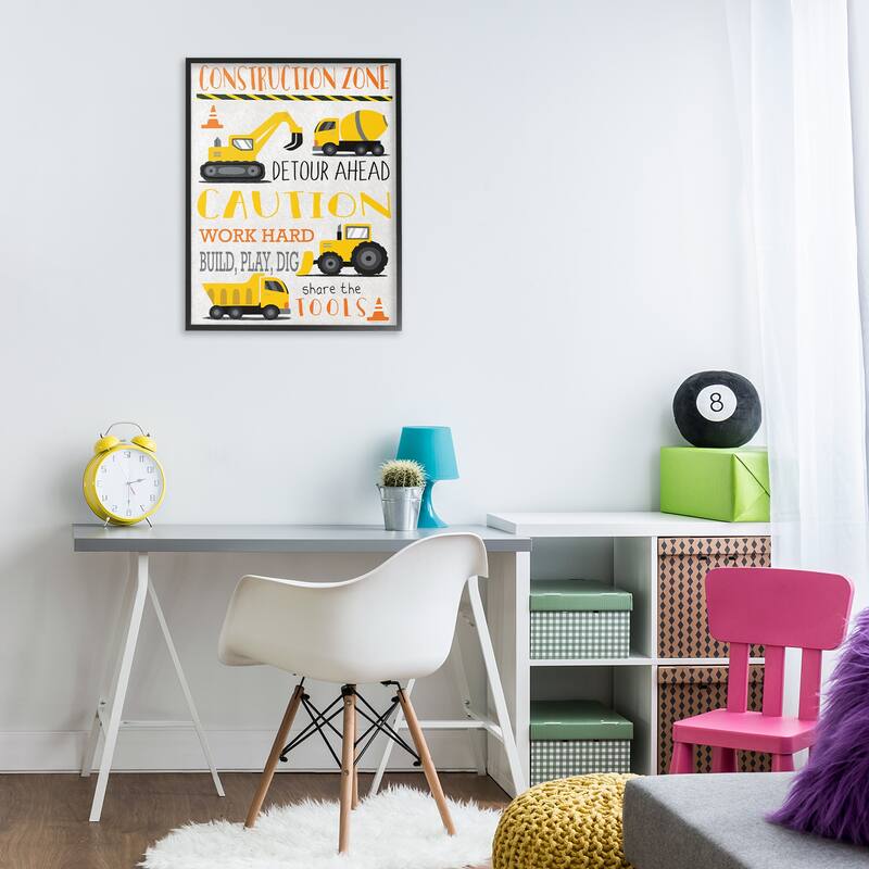 Stupell Construction Zone Ahead Framed Giclee Art Design By Elizabeth Tyndall