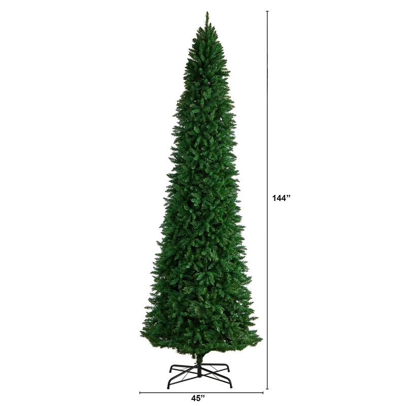 12' Slim Green Mountain Pine Artificial Christmas Tree with 3235 Bendable Branches