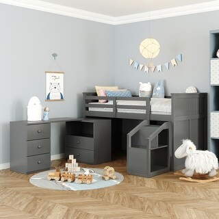Twin Low Study Bed Low Loft Bed Portable Desk Kids Storage