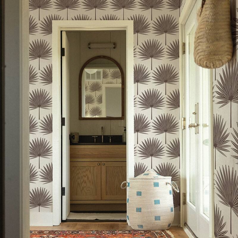 Temapper Stamped Palm Peel and Stick Wallpaper Powder Blue/Off-White