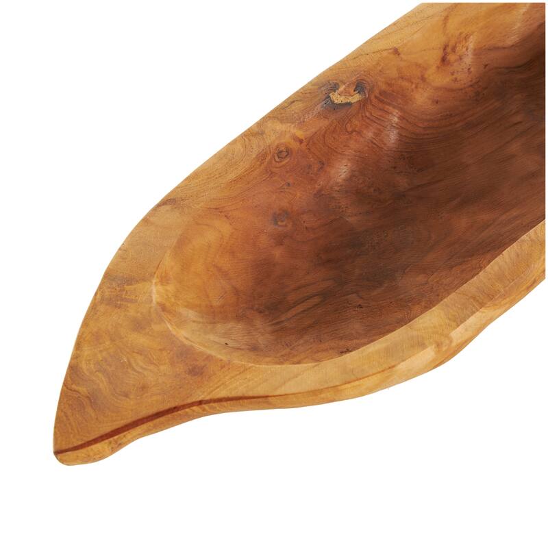 Brown Teak Wood Handmade Carved Fish Living Room Decor Tray (Set of 2)