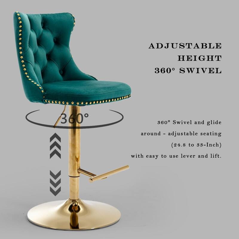 Velvet Upholstered Nailheads Tufted Swivel Bar Stools (Set of 6)