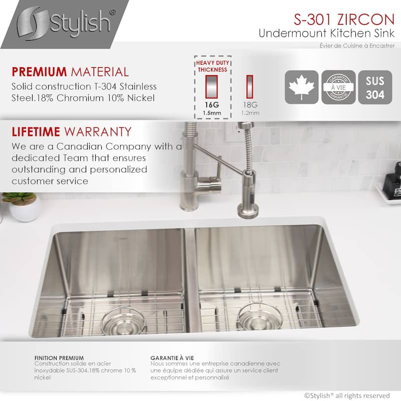 28"L x 18"W Stainless Steel Double Basin Undermount Kitchen Sink with Grids and Strainers
