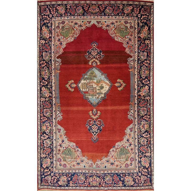 Hand Knotted Oriental 100% Wool Carpet Traditional Medallion Oranges & Rust Kashan Area Rug - 6' 9'' X 4' 3''