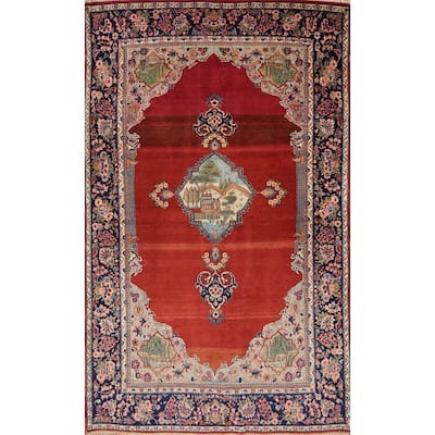 Hand Knotted Oriental 100% Wool Carpet Traditional Medallion Oranges & Rust Kashan Area Rug - 6' 9'' X 4' 3''