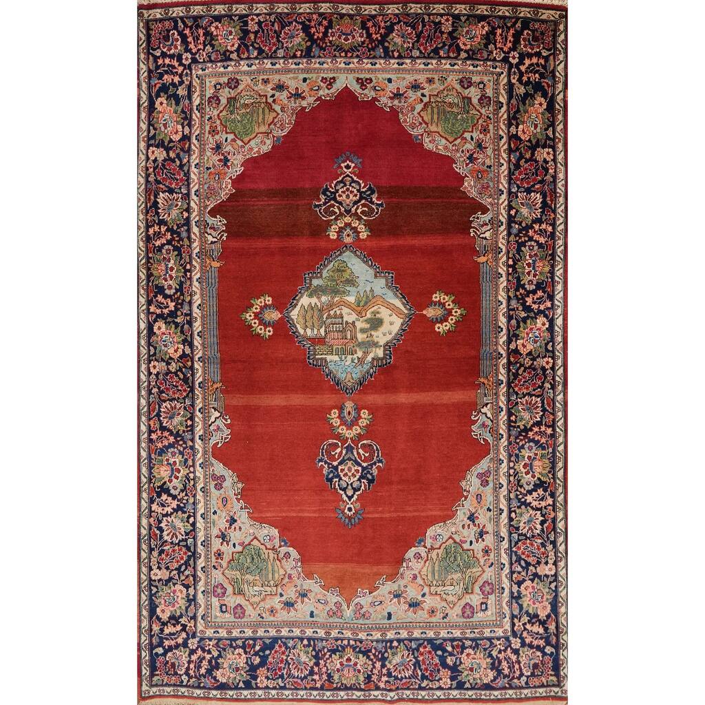 Hand Knotted Oriental 100% Wool Carpet Traditional Medallion Oranges & Rust Kashan Area Rug - 6' 9'' X 4' 3''