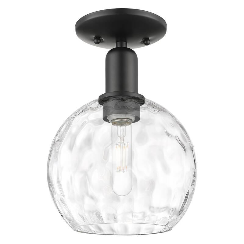 Innovations Lighting 716-1C-12-8 Athens Water Glass Semi-Flush Athens - Matte Black / Clear Water Glass