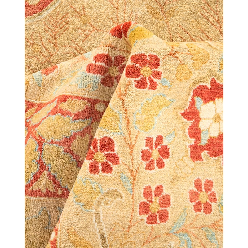 Overton Hand Knotted Wool Vintage Inspired Traditional Mogul Yellow Area Rug - 12' 2" x 17' 6"