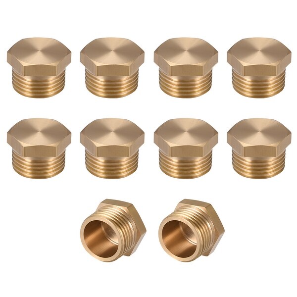 Brass Pipe Fitting, Cored Hex Head Plug 3/8"G Male Connector Coupling 10pcs - 3/8" G 10pcs