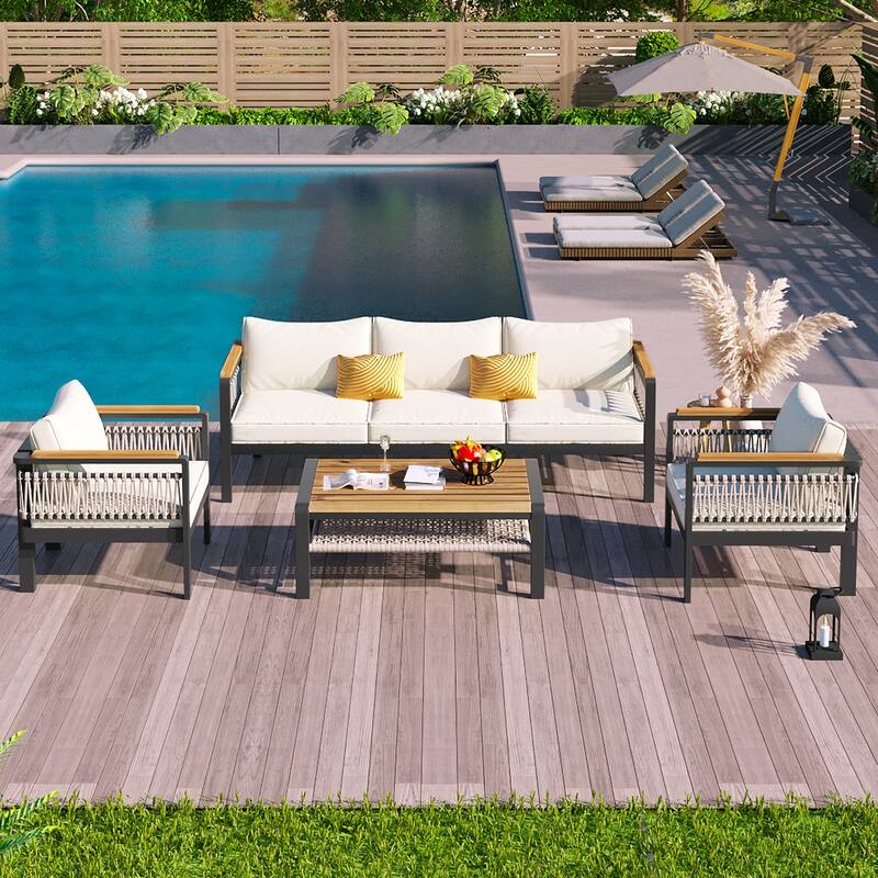 4 Pieces Outdoor Sectional Sofa Set, 5-person Patio Seating Group Outdoor Conversation Set for Patios, Gardens or Balcony