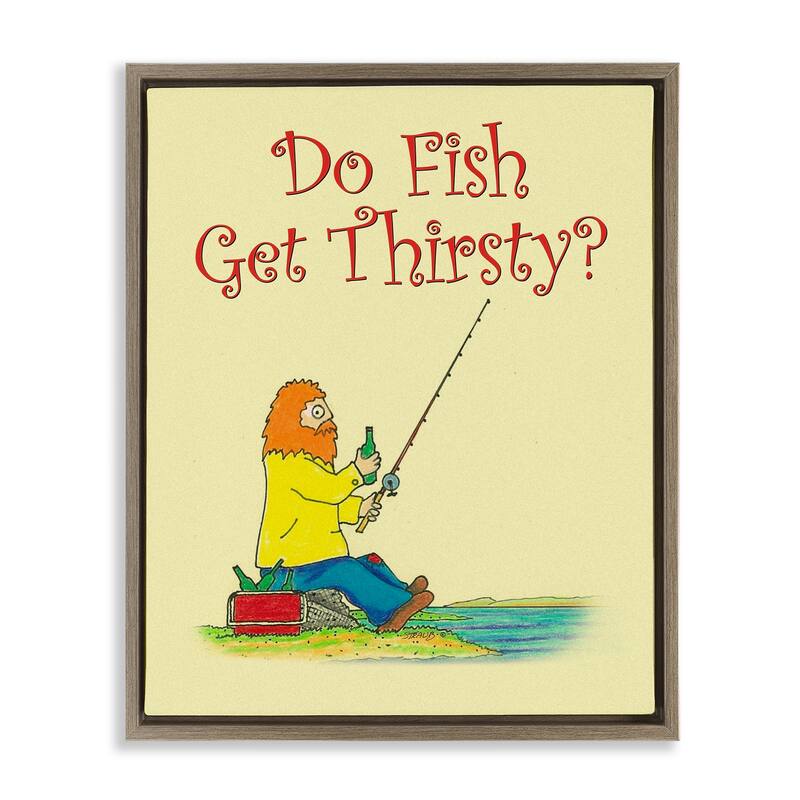 Stupell Do Fish Get Thirsty Humor Framed Floater Canvas Wall Art Design By Roger Straub - 17 x 21 - Brown