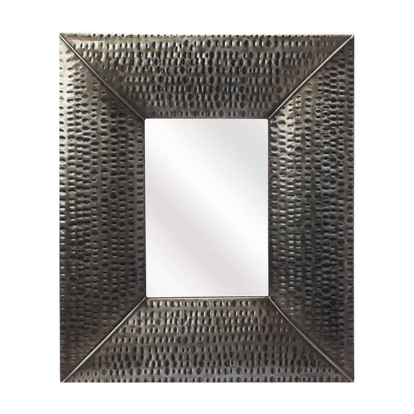 Offex Lehigh Hammered Gray Frame Distressed Iron Wall Mirror - Grey