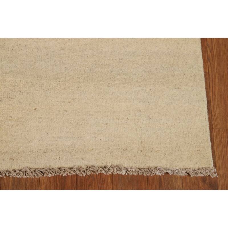 Modern Gabbeh Oriental Foyer Rug Handmade Beige Solid Wool Carpet - 3'4"x 4'10"