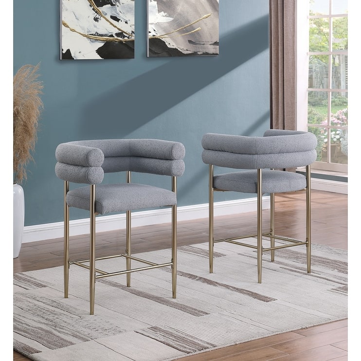 Best Quality Furniture Teddy Faux Fur Upholstered Chairs with Gold Chrome Legs (Set of 2) - Set of 2 - 26 Inches - Dark Grey / Gold