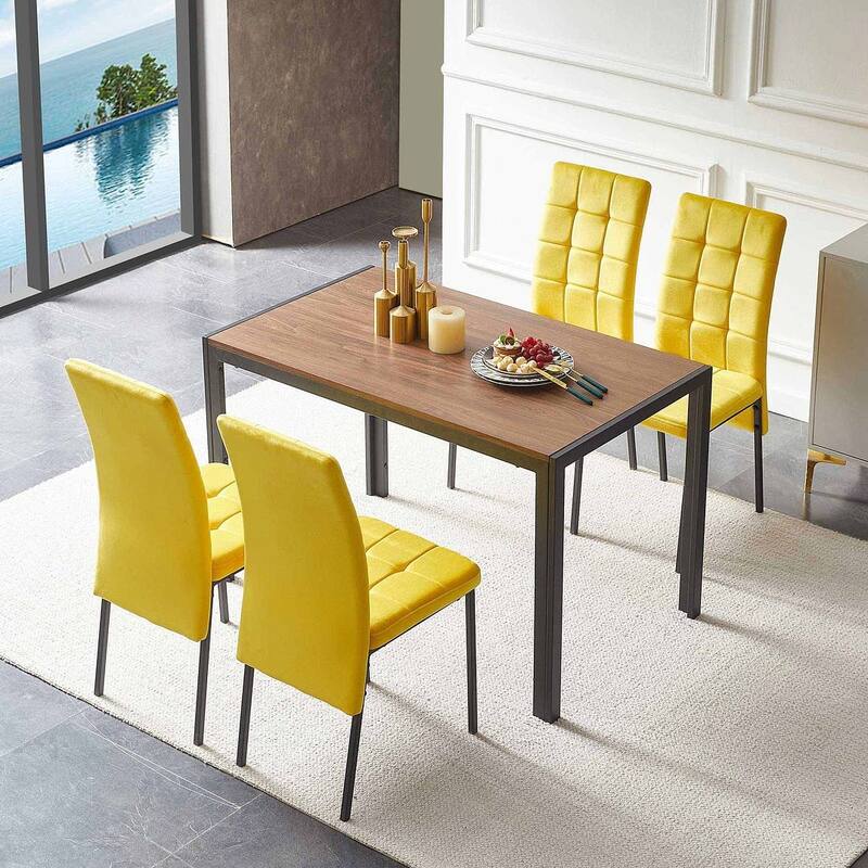 Mid-Century Modern 5 Piece Dining Table Set, 47.24'' Rectangular MDF Dining Table with 4 Velvet Upholstered Dining Chairs