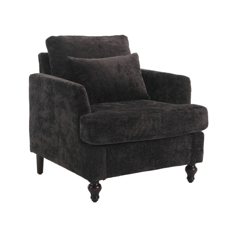 Mid Century Modern Chenille Fabric Armchair with Solid Wood Frame